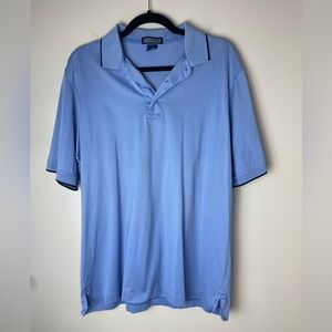 Land’s End Short Sleeve Polo Shirt Mens M Blue Navy Trim Lightweight Cotton